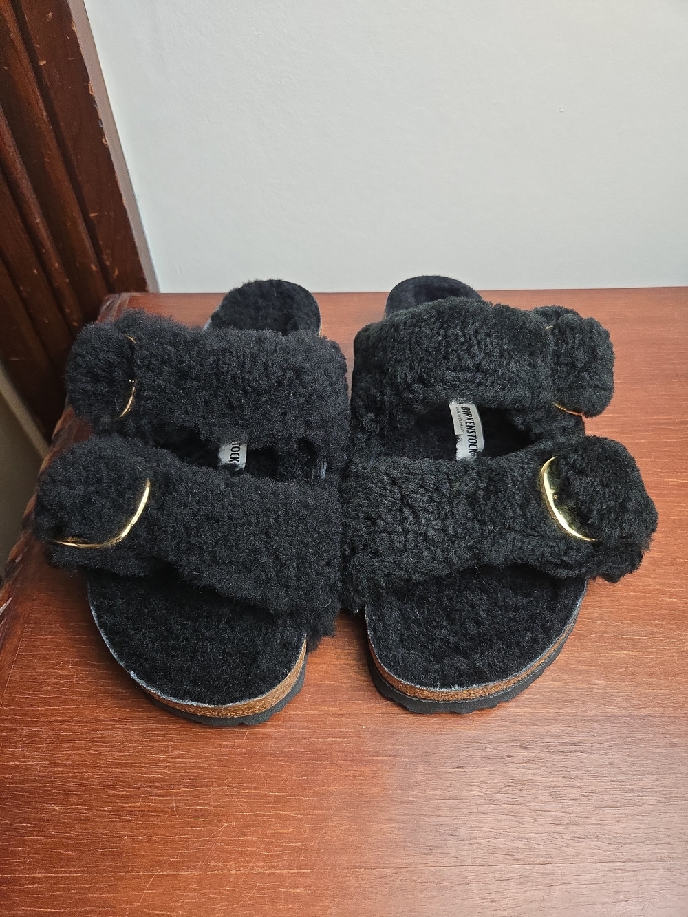 NWOB Birkenstock Big Buckle Shearling Arizona 7/38 Teddy Black